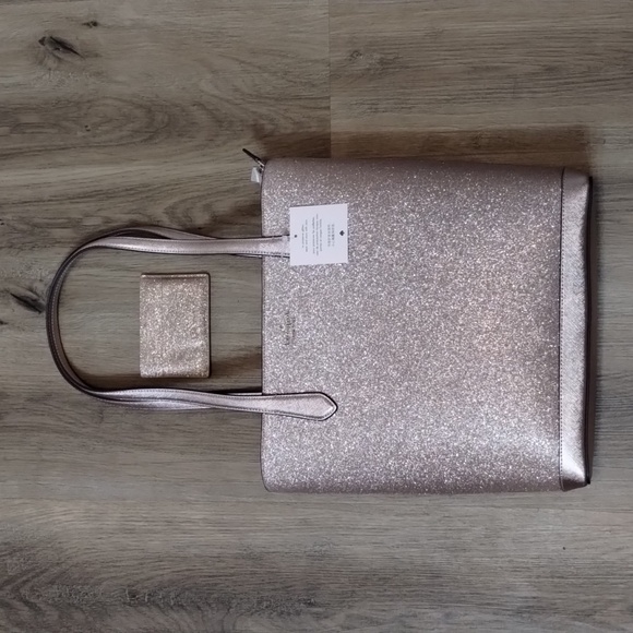 kate spade Handbags - NWT Metallic Pink Kate Spade zippered tote with card holder